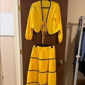 Bright Yellow Two-Piece Set with Black Trim